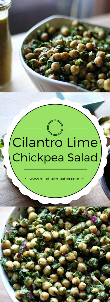 This Cilantro Lime Chickpea salad may be wholesome, but it doesn’t skimp on flavor! High fiber chickpeas, finely chopped spinach, and crunchy red onion are doused with a homemade “fresh-to-death” cilantro lime dressing! Perfect for lunch or dinner! www.mind-over-batter.com