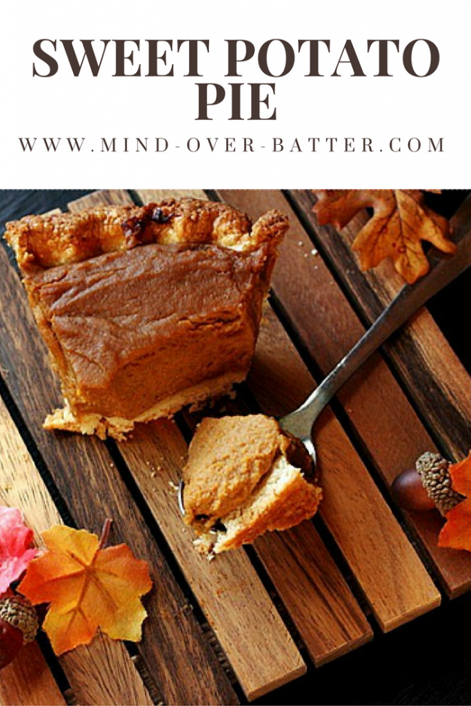 Sweet Potatoes don't get the props they deserve, so I'm showing this sweet potato pie in your faces! Lightly sweetened buttery crust and a Sweet Potato Pie filling bursting with fall spices and a hint of lemon zest! This recipe makes enough for two - One to eat and one to share!  - www.mind-over-batter.com