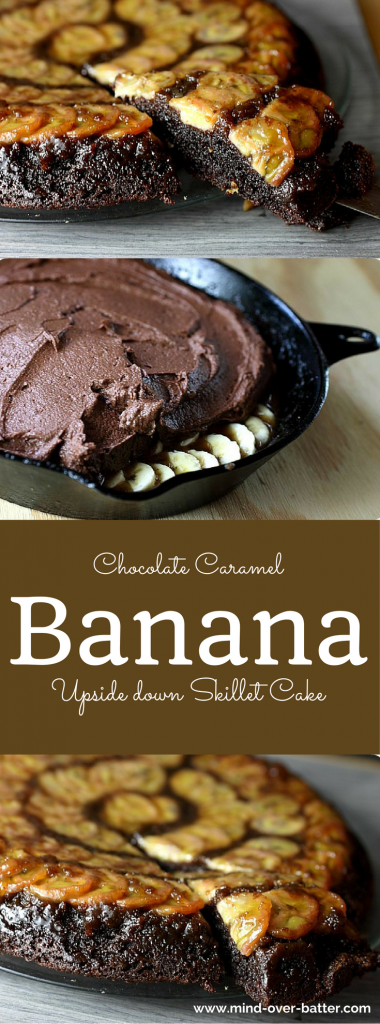 This Chocolate Caramel Banana Upside-Down Skillet Cake has all the elements you look for in a great piece of cake! Chocolate - Check -- Buttery Brown sugar caramel - Got 'em! -- Ripe bananas - Heck yeah!  And this cake begins and ends in a skillet. Can't get better than that! www.mind-over-batter.com
