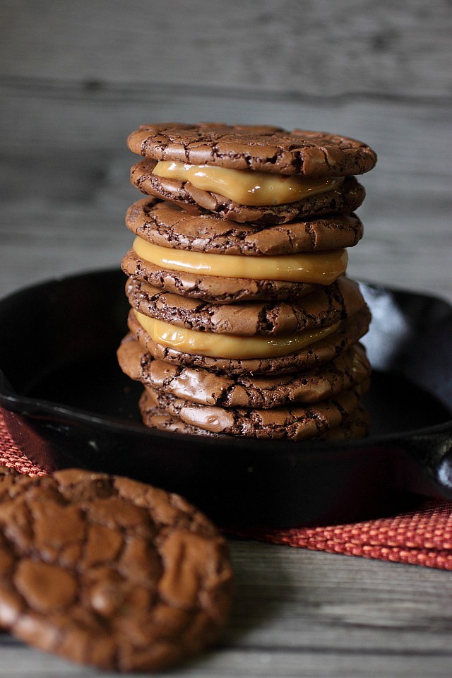 Dulce de Leche Filled Brownie Sandwich Cookies {mind-over-batter.com} #Cookieweek