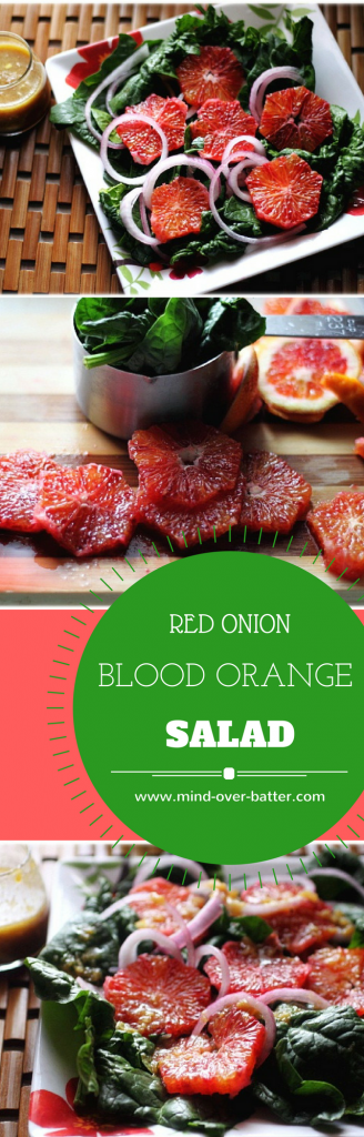 Blood oranges, softened onions, and spinach  make up this deliciously healthy salad. www.mind-over-batter.com