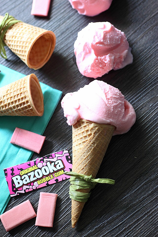 What's more fun that chewing a giant wad of bubblegum? Bubblegum ice cream!!! Pink chewing gum is infused in milk and heavy cream, then churned to creamy pink mind-blowing bubblegum perfection! {mind-over-batter.com}