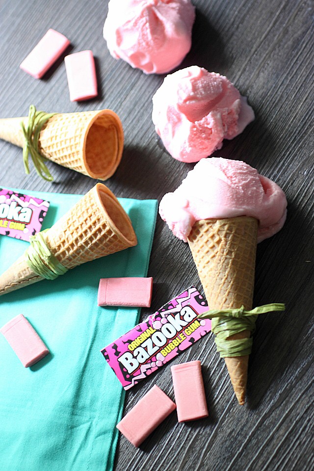 What's more fun that chewing a giant wad of bubblegum? Bubblegum ice cream!!! Pink chewing gum is infused in milk and heavy cream, then churned to creamy pink mind-blowing bubblegum perfection! {mind-over-batter.com}