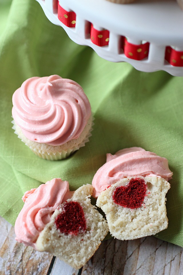 Vanilla Bean Heart Inside Mini Cupcakes {mind-over-batter.com}