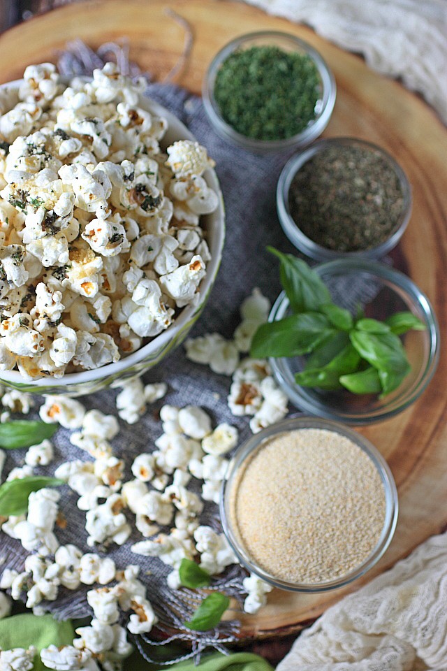 Gather ‘round, people – Your snacking experience is about to get AMAZING! THIS Garlic Bread Popcorn. All the flavors of deliciously addictive garlic bread – Basil, parsley, oregano and TONS of garlic – Mixed into popped corn kernels. And did I mention…? Panko breadcrumbs are added to this popcorn for a heightened garlic bread experience!  Make a batch and it will be gone in minutes! www.mind-over-batter.com