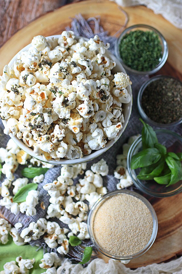 Gather ‘round, people – Your snacking experience is about to get AMAZING! THIS Garlic Bread Popcorn. All the flavors of deliciously addictive garlic bread – Basil, parsley, oregano and TONS of garlic – Mixed into popped corn kernels. And did I mention…? Panko breadcrumbs are added to this popcorn for a heightened garlic bread experience!  Make a batch and it will be gone in minutes! www.mind-over-batter.com
