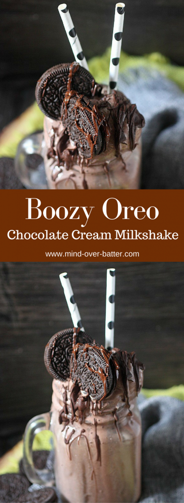 This  Boozy Oreo & Chocolate Cream Milkshake is a straight up “eat your feelings” situation. Giant scoops of chocolate ice cream are blended with whole milk, heavy cream, Oreo cookies, chocolate liqueur, and vodka. This “eat your feelings” milkshake is topped with more scoops of chocolate ice cream, Oreo cookies, and melted chocolate! www.mind-over-batter.com