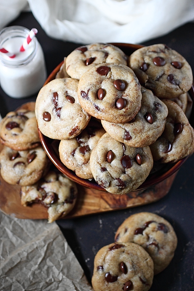 Chewy chocolate chip cookies with brown butter.
